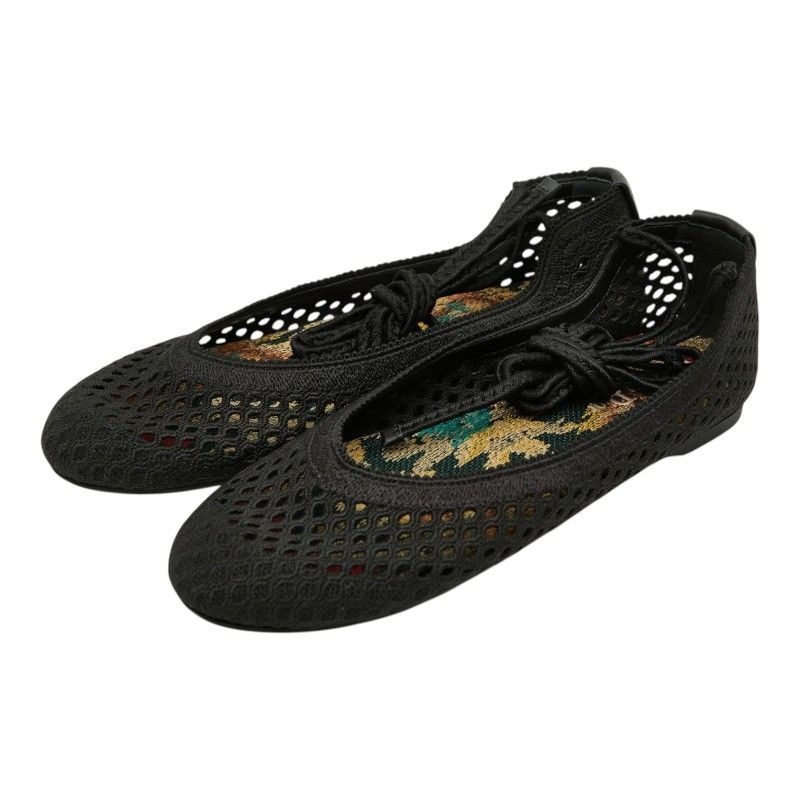 Dior CD Logo Mesh Flat Ballet Shoes 37.5 Black Fabric
