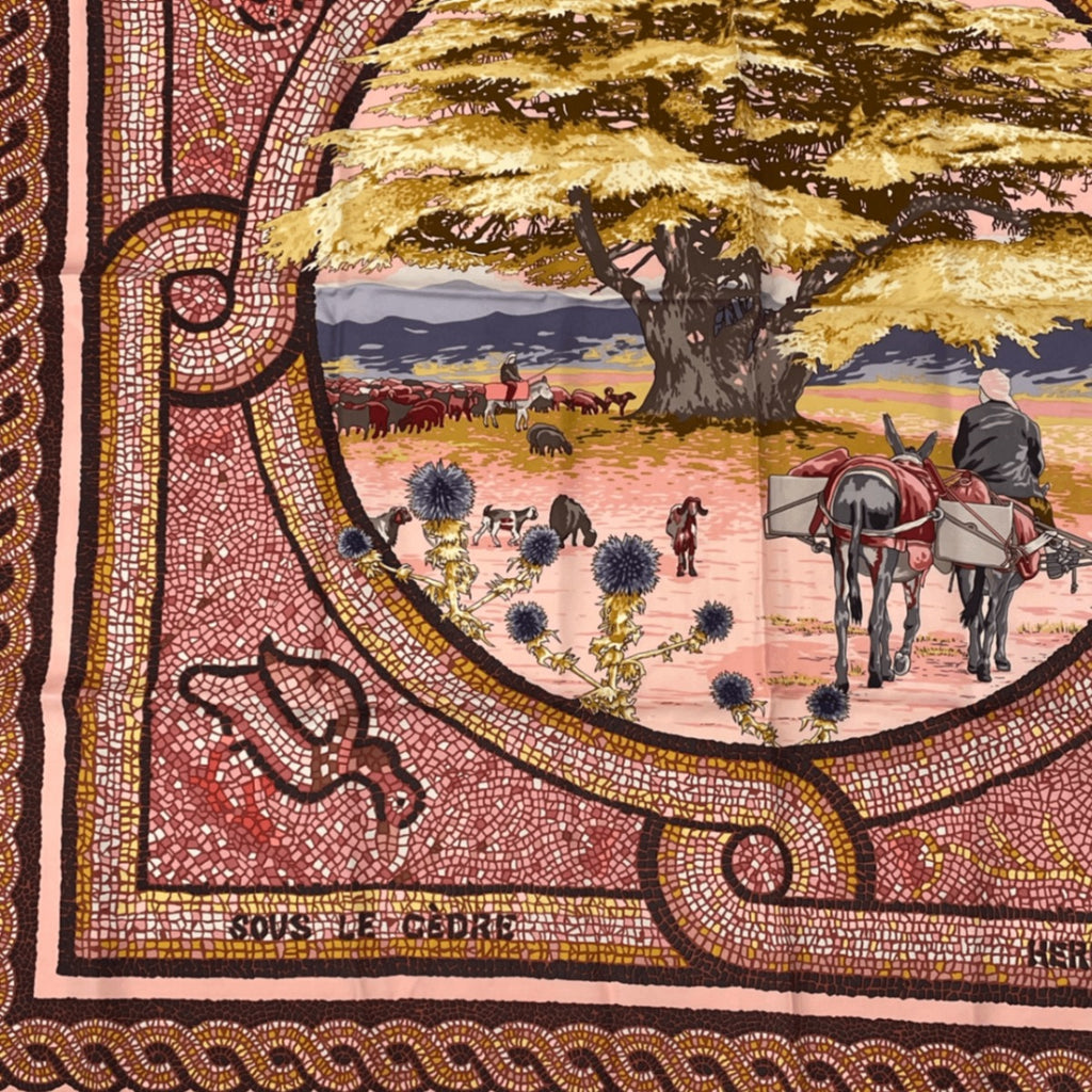 Hermes Carre 90 Under the Cedar Sous le Cedre Silk Scarf Pink — view 3