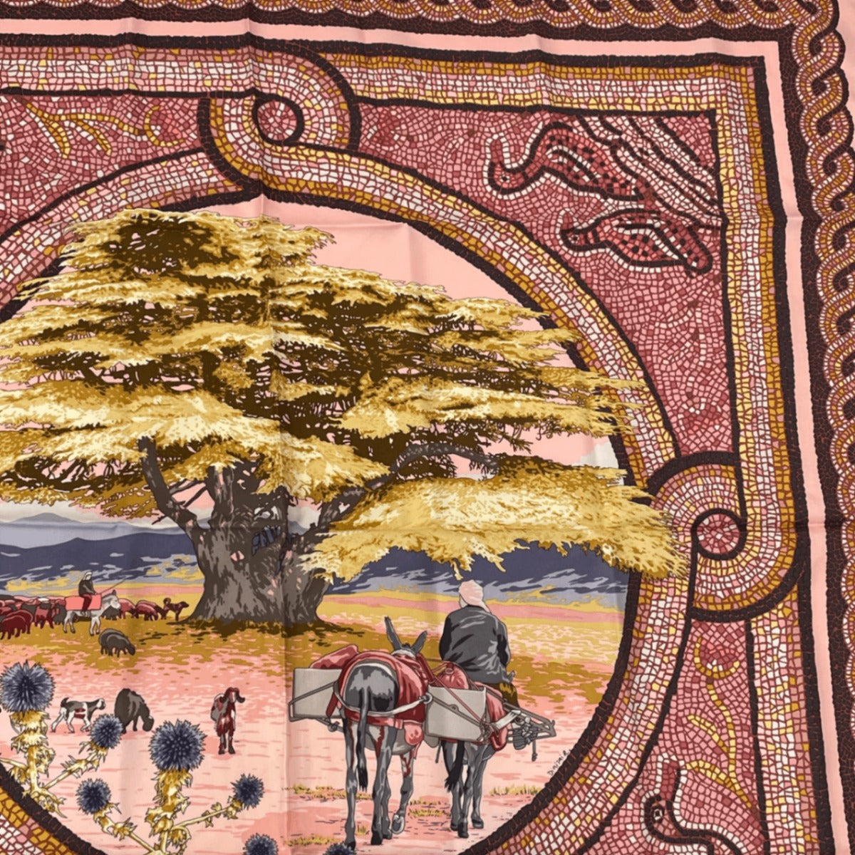 Hermes Carre 90 Under the Cedar Sous le Cedre Silk Scarf Pink — view 5