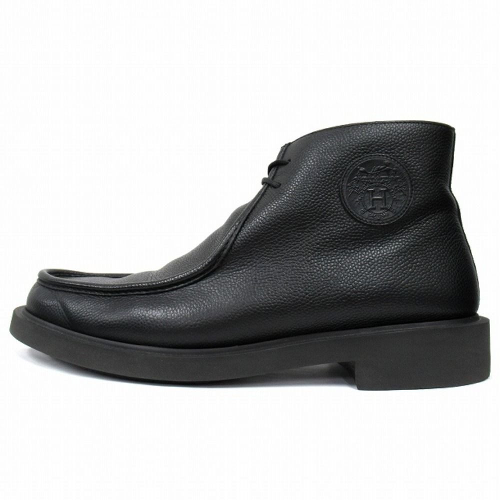 Hermes Hafie Exlibris Short Boots Shoes Leather 43 Black