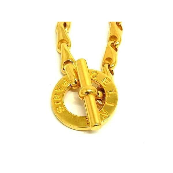 Celine Necklace Circle Logo Long Gold Metal Chain — view 3