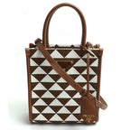 Prada Symbol Embroidered Fabric Mini 2 way Shoulder Bag Brown White Mbmb IC