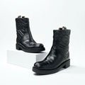 Gucci Boots Short Shoes Leather Black Double G Heart Quilting