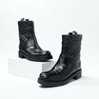 Gucci Boots Short Shoes Leather Black Double G Heart Quilting