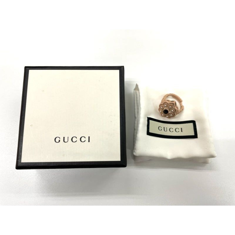 Gucci Michele Period Stone Faux Pearl Flower Ring 14 — view 9
