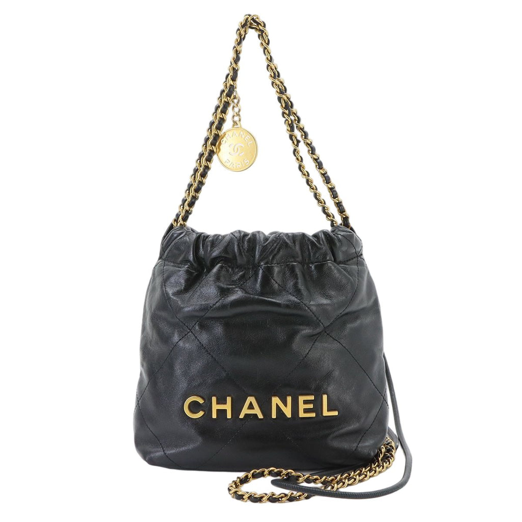 Chanel 22 Mini 2-Way Chain Shoulder Bag Calfskin Black