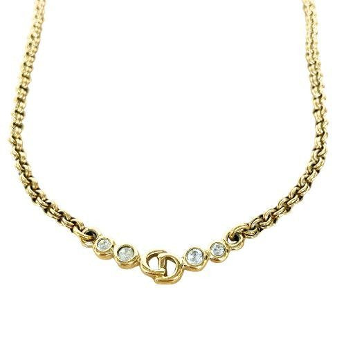 Christian Dior Necklace Metal Vintage Rhinestone CD Logo — view 2