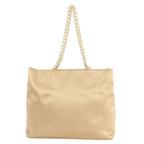 Prada Triangle Logo Chain Shoulder Tote Hand Beige