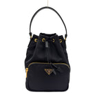 Prada Bucket 2-Way Nylon Black Handbag Gold