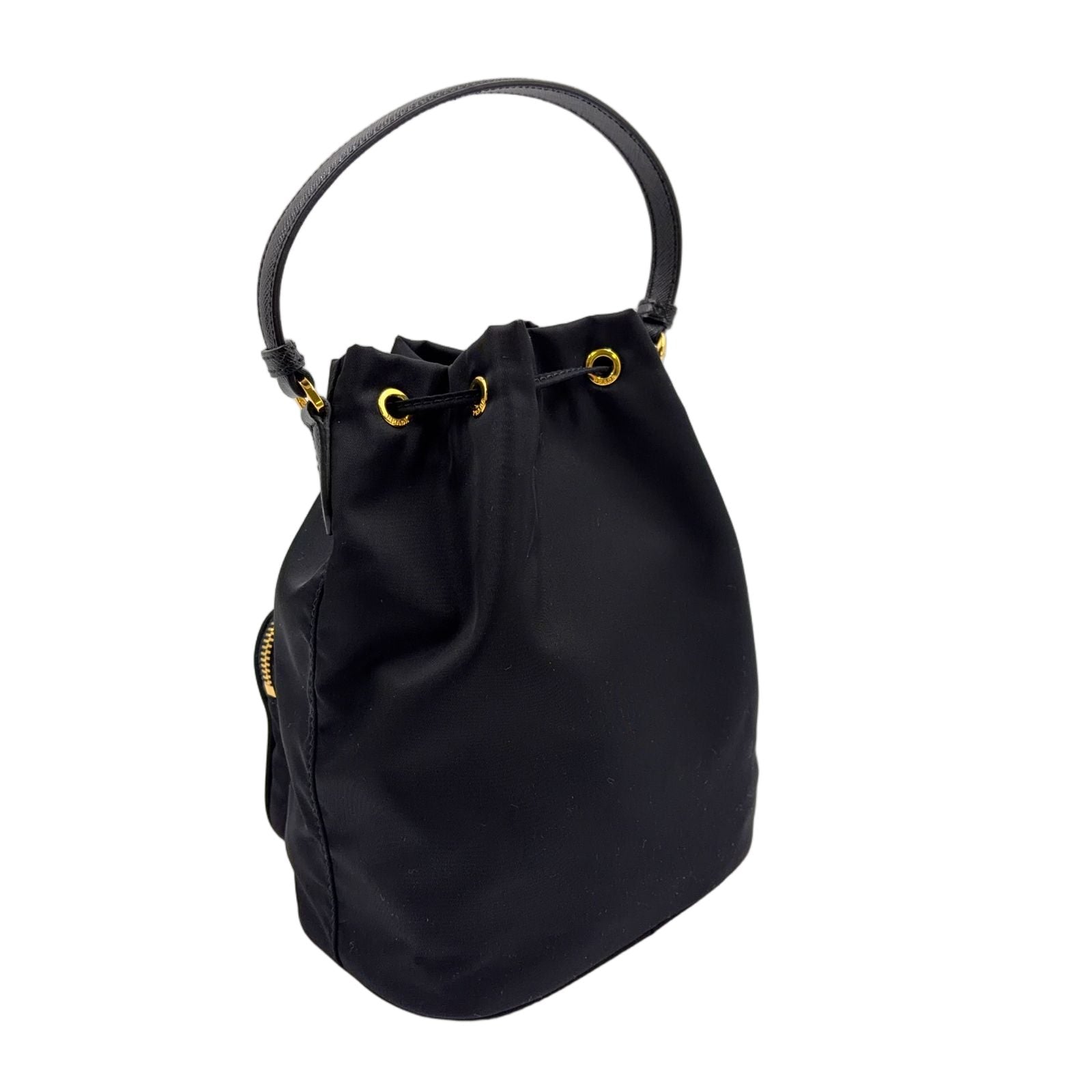 Prada Bucket 2-Way Nylon Black Handbag Gold — view 2