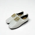 Loewe Flat Shoes Patent White Gold Anagram Soft Derby Lace Up
