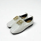 Loewe Flat Shoes Patent White Gold Anagram Soft Derby Lace Up