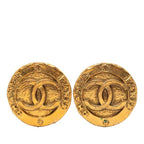 Chanel Vintage CC Logo Circle Earrings Gold Plated