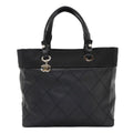 Chanel Paris Biarritz GM Tote Nylon Leather Black Silver