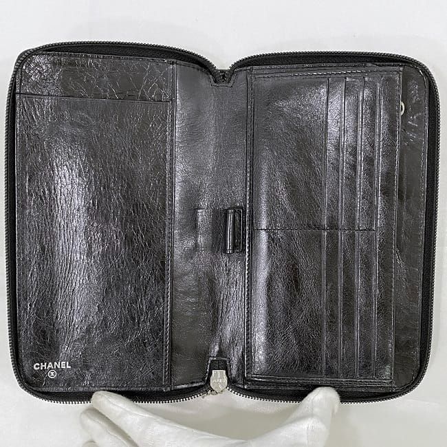 Chanel Round Zipper Long Wallet Black Cambon — view 6