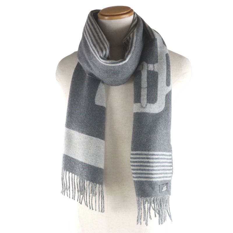 Hermes Sangre A Bucle 100% Cashmere Anthogracito Gris Cles Fringed Scarf — view 3