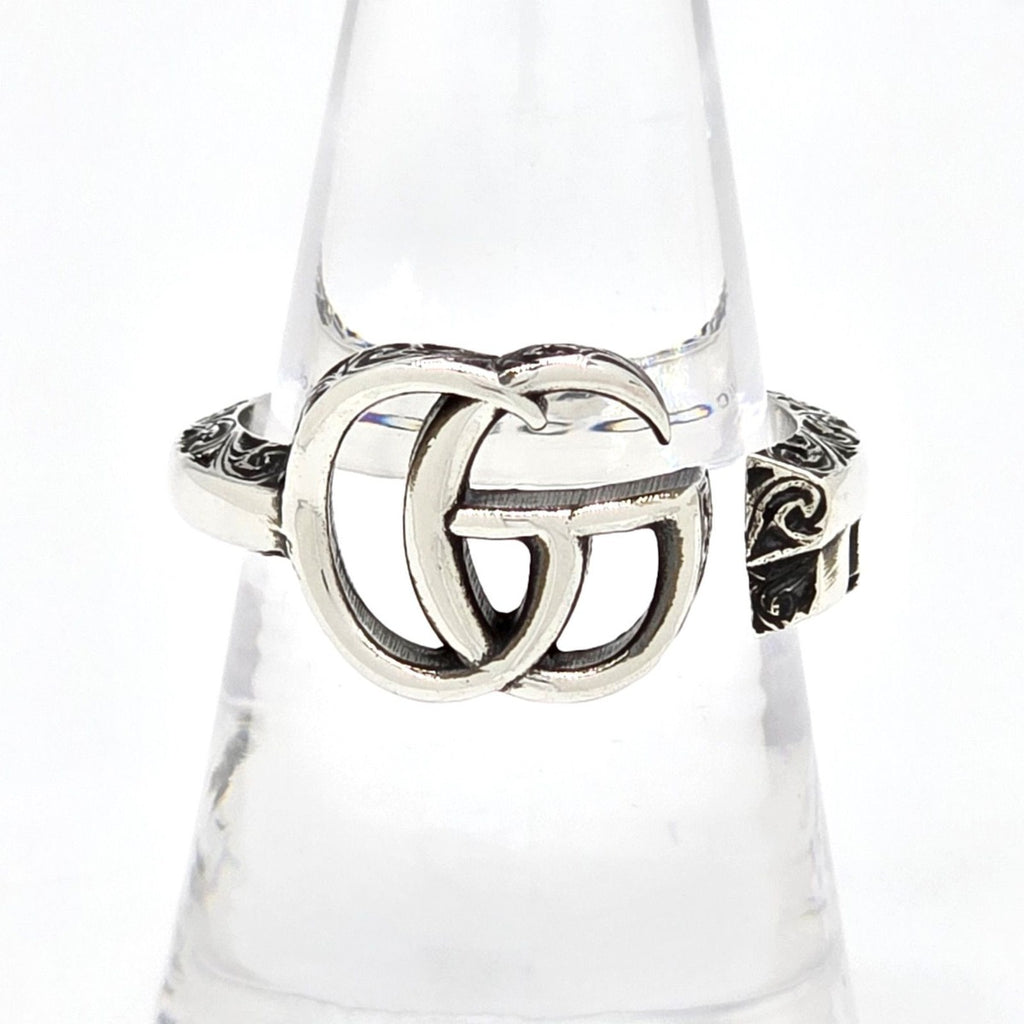 Gucci Double Key Motif Ring Aging Finish Star Silver