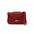 Chanel Bag Shoulder Red Silver V Stitch Double Chain