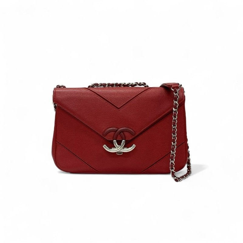 Chanel Bag Shoulder Red Silver V Stitch Double Chain