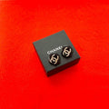 Chanel Vintage Coco Mark Motif Plastic Plated Earrings Black 96A