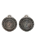 Chanel Coin Motif Round Earrings Vintage 96 Black Metal