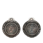 Chanel Coin Motif Round Earrings Vintage 96 Black Metal