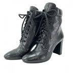 Prada Boots High Heel Lace Up 37 1 2 Leather Black Winter