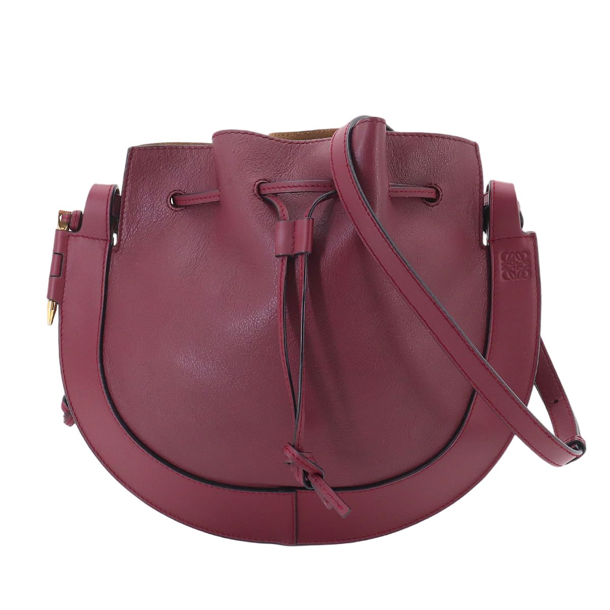Loewe Shoulder Bag Leather Bordeaux Gold Horseshoe