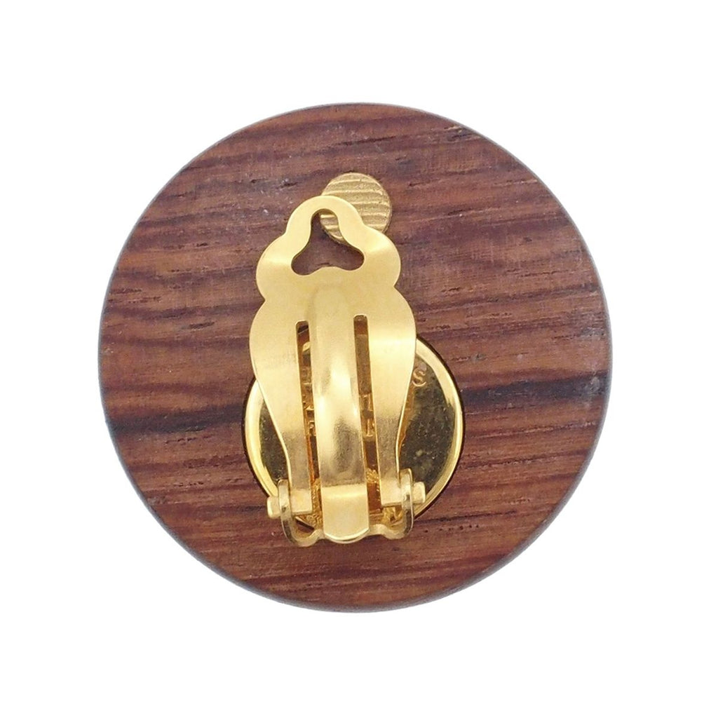 Hermes Sellier Brown Gold Wood Metal Round Earrings — view 3