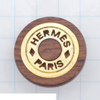 Hermes Sellier Brown Gold Wood Metal Round Earrings — view 6