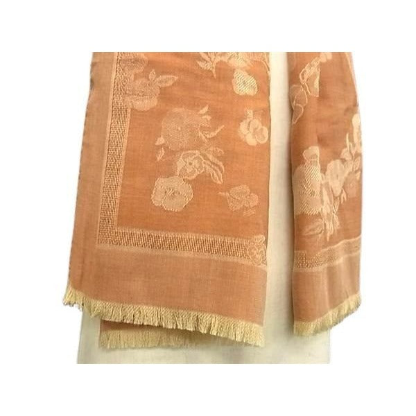 Loewe Shawl Orange 35% Cashmere Silk 30% Wool Floral Fringe — view 3