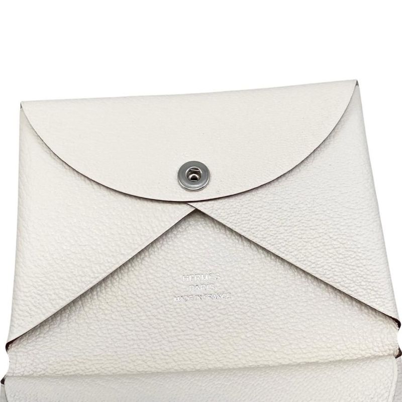 Hermes Card Case Coin Calvi Duo Nata White Silver Hardware — view 7