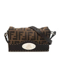 Fendi Selleria Zucca Crossbody Shoulder Bag Brown Canvas Leather