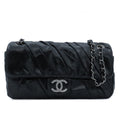 Chanel Shoulder Bag Black Gold Calfskin Twisted Gathered Chain Flap