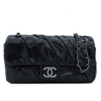 Chanel Shoulder Bag Black Gold Calfskin Twisted Gathered Chain Flap