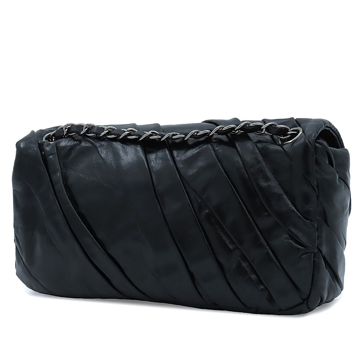 Chanel Shoulder Bag Black Gold Calfskin Twisted Gathered Chain Flap — view 2