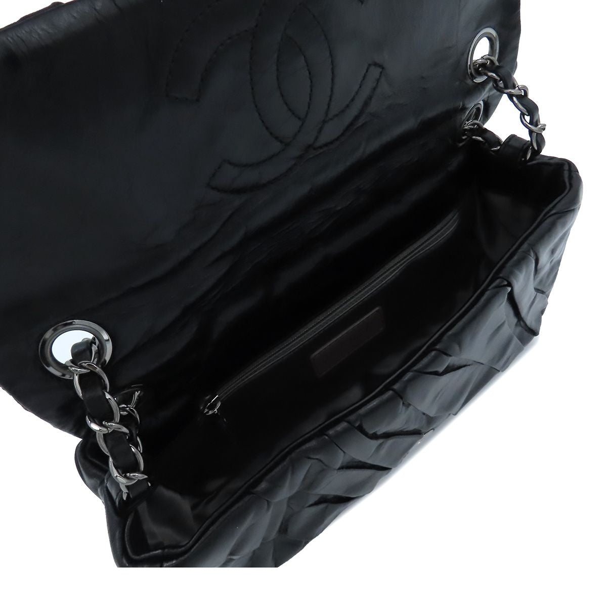 Chanel Shoulder Bag Black Gold Calfskin Twisted Gathered Chain Flap — view 5