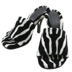 Bottega Veneta Pose Zebra Pattern Faux Fur Rubber Black White Mules