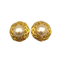 Chanel Vintage Faux Pearl Round Off White Gold Earrings