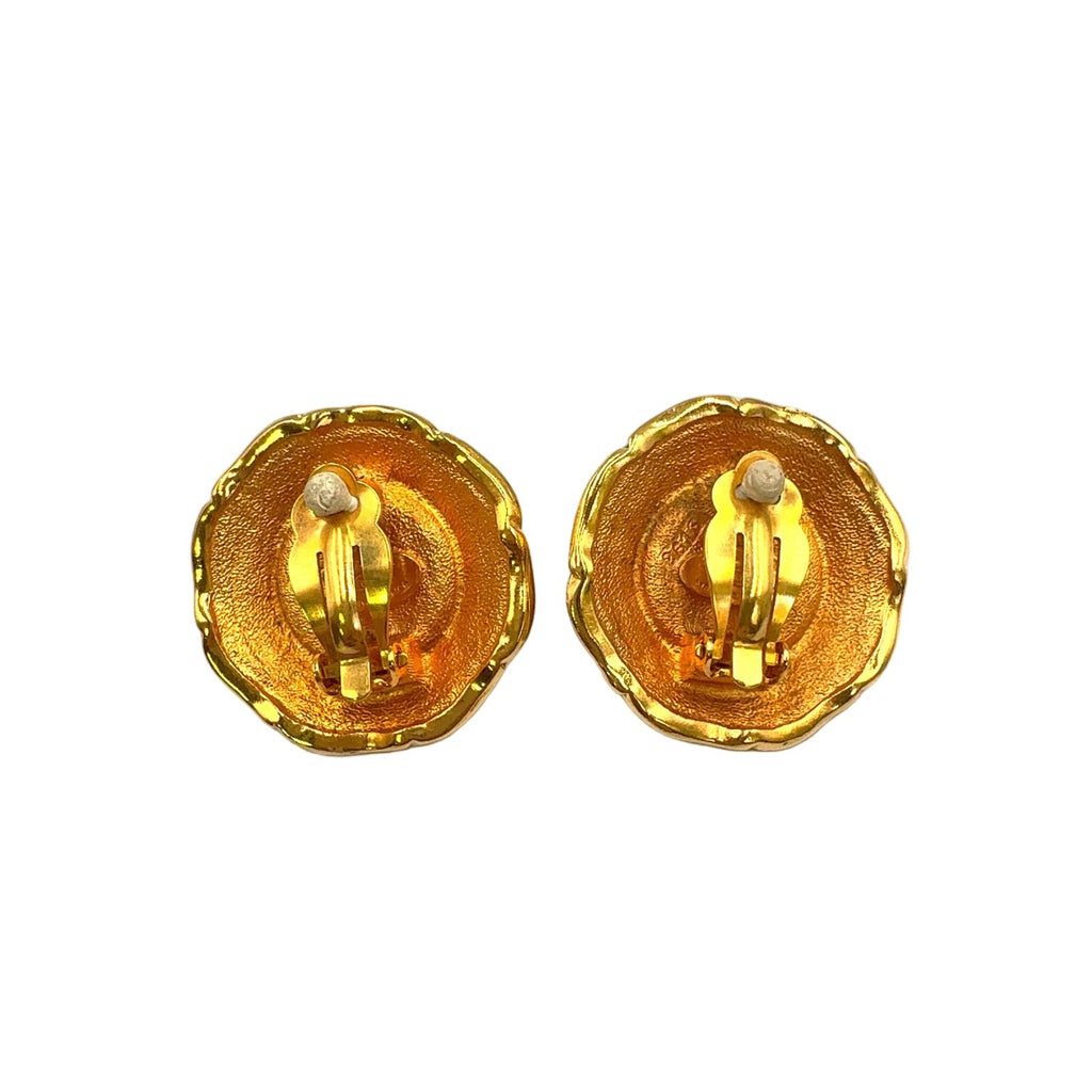 Chanel Vintage Faux Pearl Round Off White Gold Earrings — view 2