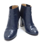 Chanel Short Boots 36 Side Gore Leather Navy Coco Mark — view 2