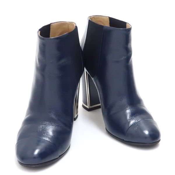 Chanel Short Boots 36 Side Gore Leather Navy Coco Mark — view 2