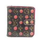 Louis Vuitton Bifold Wallet Compact Zip Monogram Cherry Canvas Brown X Red