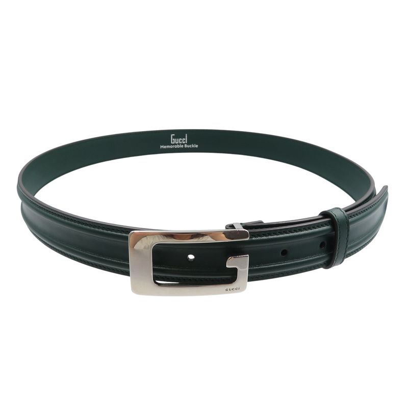 Gucci G Buckle Size 95 Leather Green Belt 0368 — view 4