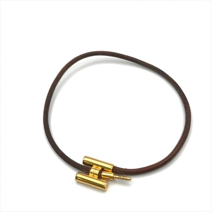 Hermes Tournis Bangle Bracelet Leather Gold — view 3