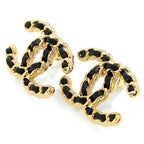 Chanel Logo Earrings Gold Black — view 3