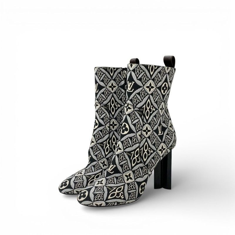 Louis Vuitton Silhouette Line Monogram Boots Short Shoes Fabric Black White