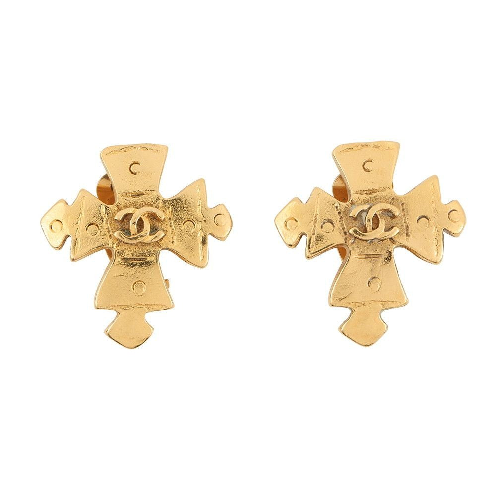 Chanel Earrings CC Logo Cross Metal