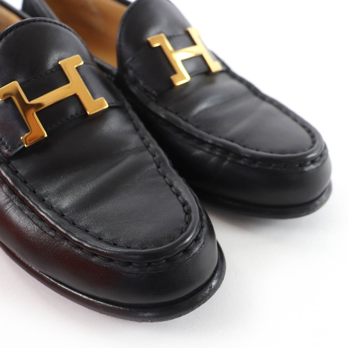 Hermes Vintage Constance Gold Hhardware Leather Loafers Black 37 — view 8