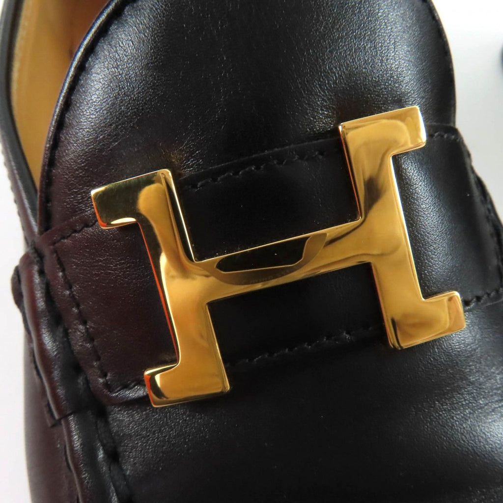 Hermes Vintage Constance Gold Hhardware Leather Loafers Black 37 — view 9